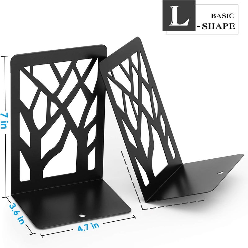 MaxGear Book Ends Tree Design Modern Bookends for Shelves, Non-Skid Bookend, Heavy Duty Metal Book Stopper for Books/CDs, Decorative Book Shelf for Home, 7 x 4.7 x 3.5”, Black (4 Pair/8 Pieces, Large) - Image 5