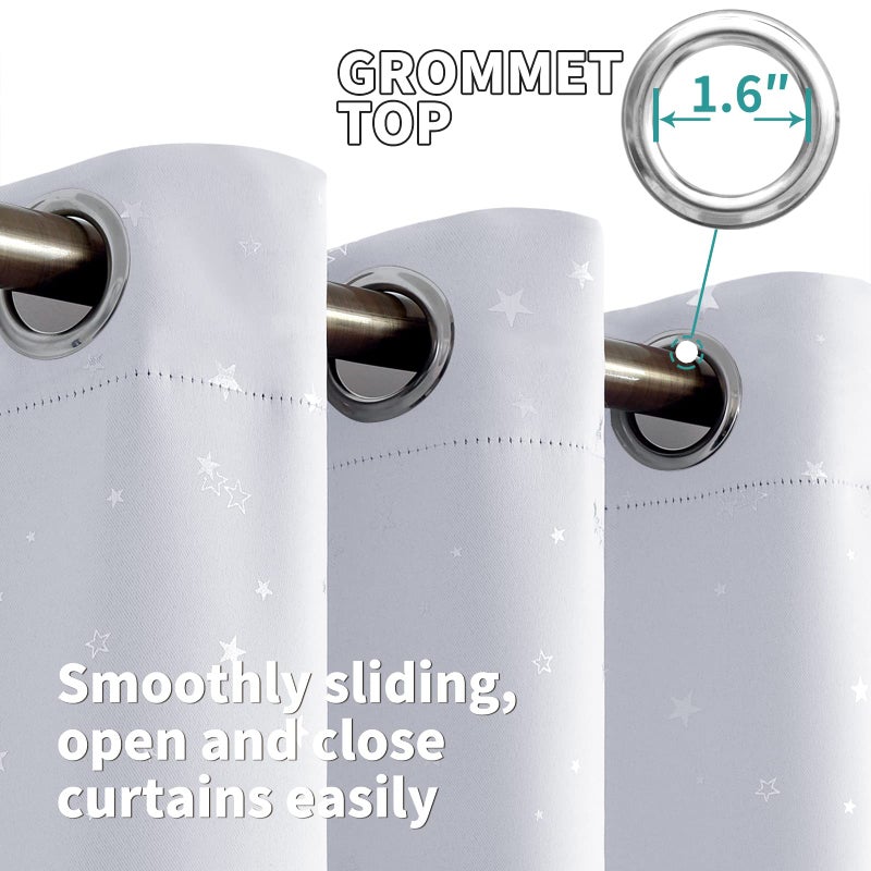 BGment Kids Room Curtains for Bedroom - Grommet Thermal Insulated Silver Star Print Room Darkening Curtains for Living Room  Set of 2 Panels  42 x 63 Inch  Greyish White - Image 4