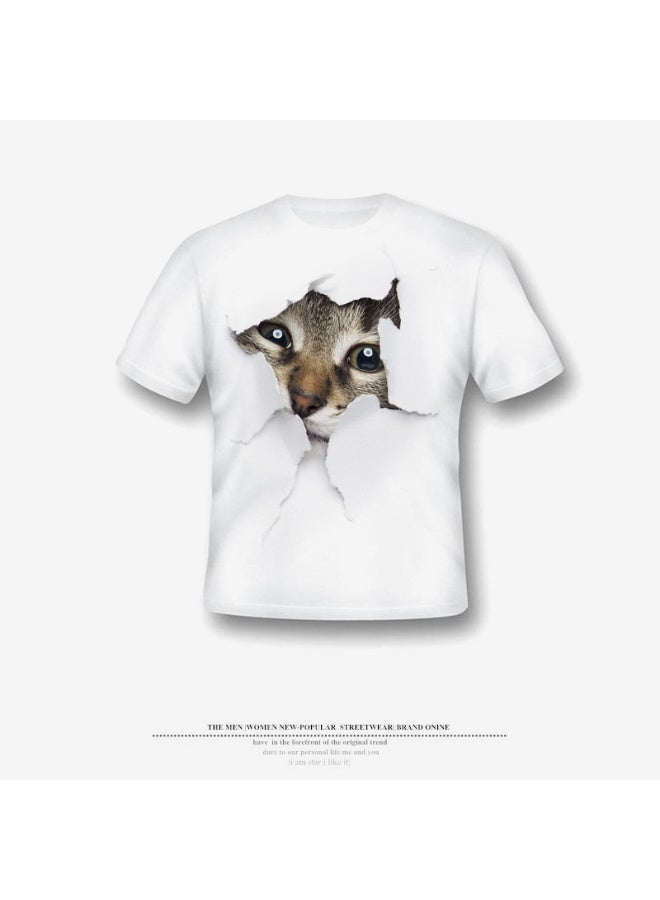 تي شيرت قصير الأكمام للأطفال بتصميم إبداعي لطباعة قطة جديدة