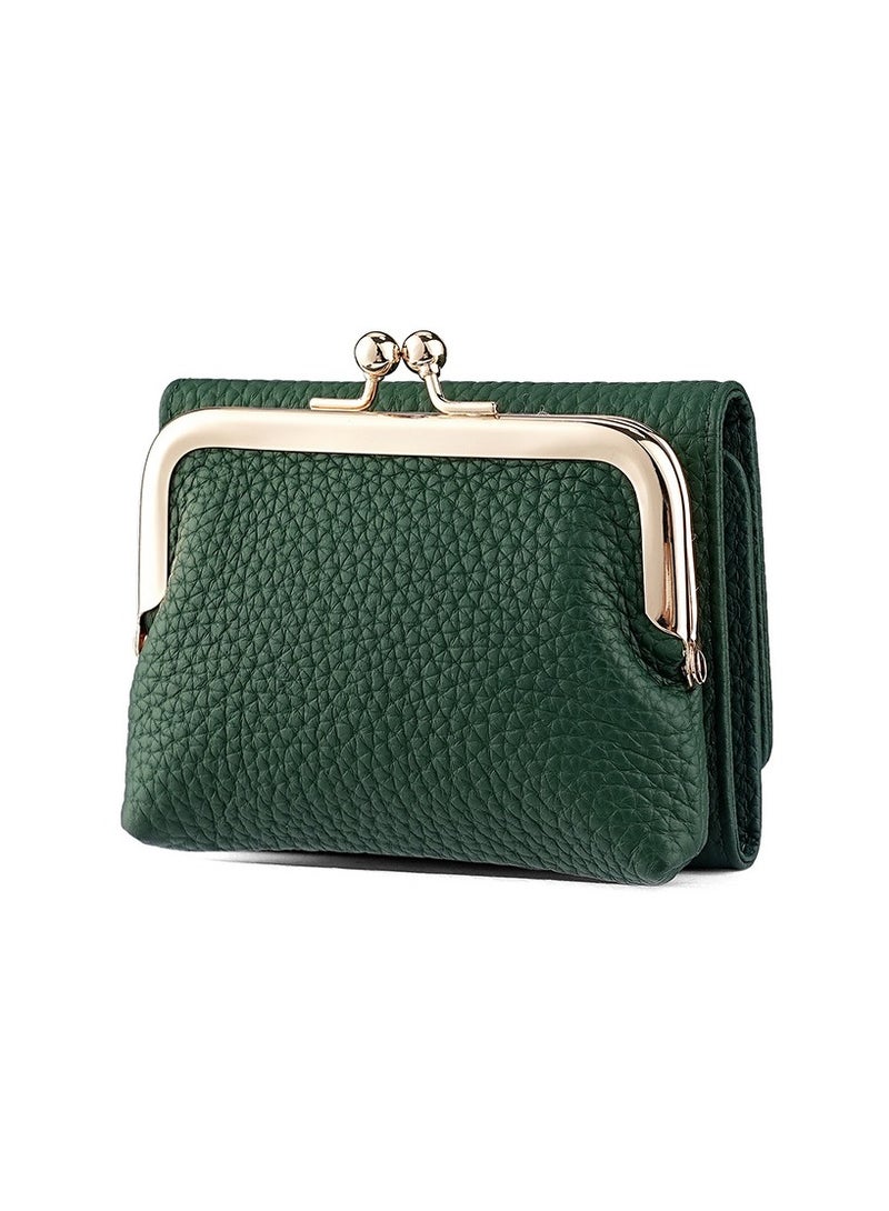 SKT Shiketro Genuine Leather Women's Wallet Japanese Style Three-Fold Coin Purse Top Layer Cowhide High-Grade Coin Purse  [ Dark green] - Image 1