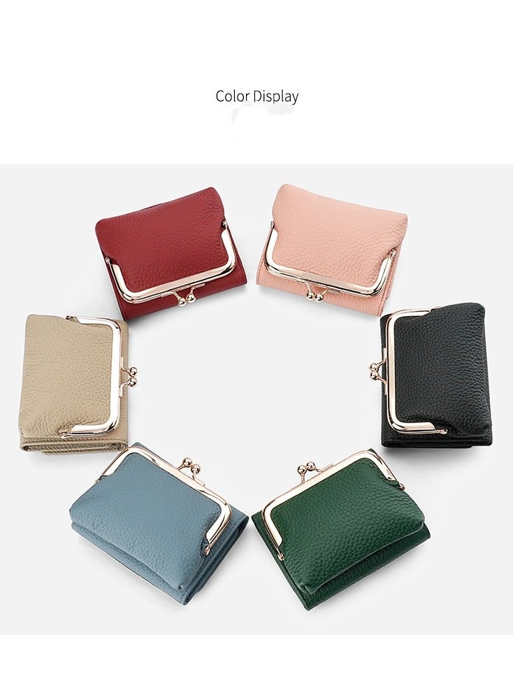 SKT Shiketro Genuine Leather Women's Wallet Japanese Style Three-Fold Coin Purse Top Layer Cowhide High-Grade Coin Purse  [ Dark green] - Image 3