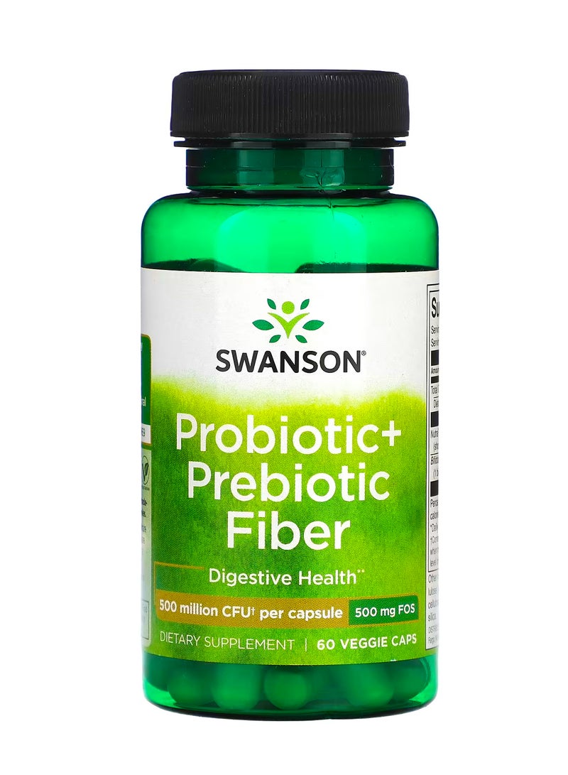 سوانسون بروبيوتيك + ألياف بريبيوتك  500 مليون وحدة تشكيل مستعمرة  60 كبسولة نباتية