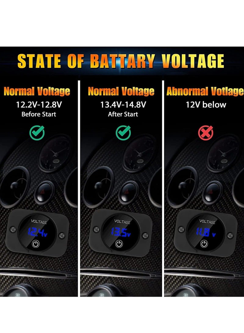 12V Voltage Gauge with Touch Switch Digital Display, Volt Gauge, 12V/24V Car Voltmeter LED Digital Display, Waterproof Voltmeter Panel for Boat,Marine,Vehicle,Motorcycle,Truck,Car(Upgraded) - Image 3