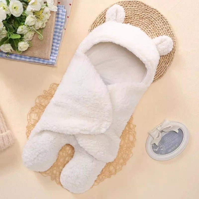 Brandonn BRANDONN Fleece Single Hooded Wrapper Blanket, White, Pink, 2 Pcs, lightweight - Image 3