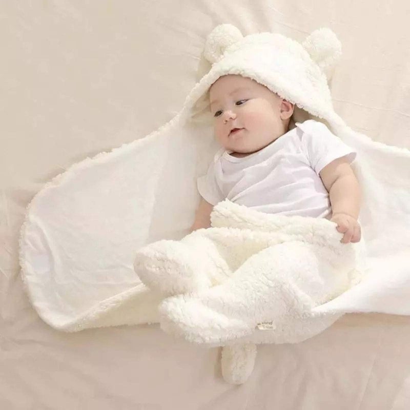 Brandonn BRANDONN Fleece Single Hooded Wrapper Blanket, White, Pink, 2 Pcs, lightweight - Image 2
