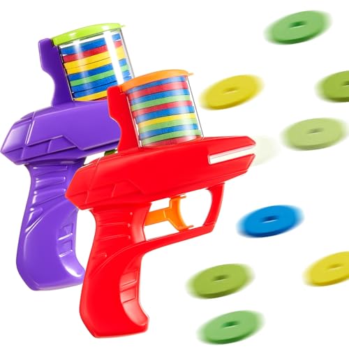 Sumind 2 Pcs Foam Disc Shooter Disc Launcher Zip Shot Shooter Blasters for Birthday Gifts Family Gatherings Games Outside Yard Activities RedPurple - Image 1