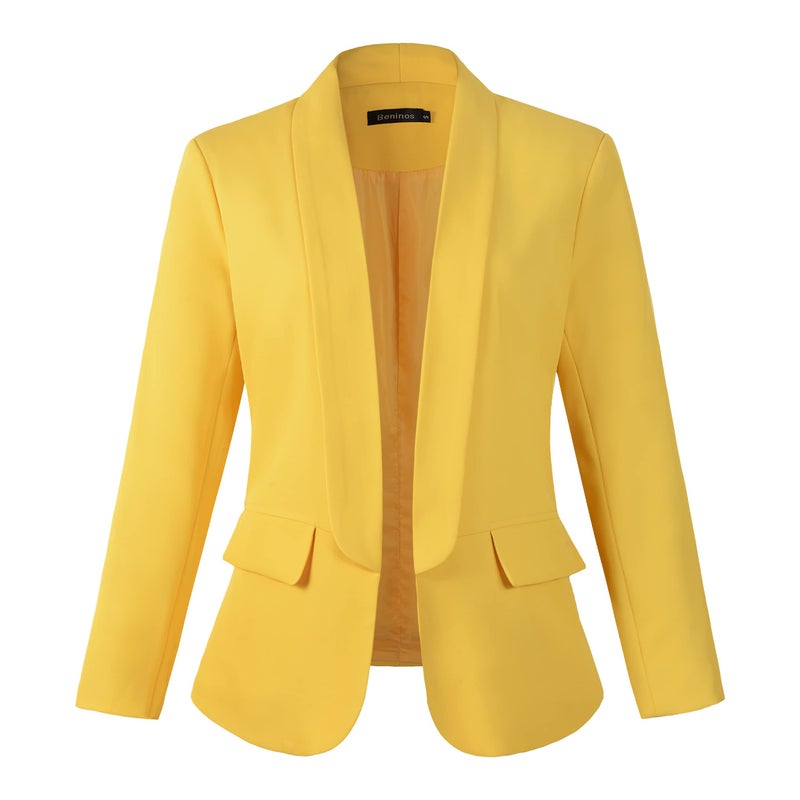 Beninos Womens Casual Long Sleeve Blazer Jackets with No Button (807 Yellow, XL) - Image 1