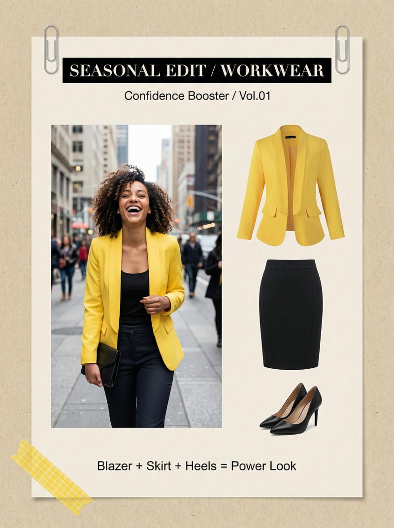 Beninos Womens Casual Long Sleeve Blazer Jackets with No Button (807 Yellow, XL) - Image 5