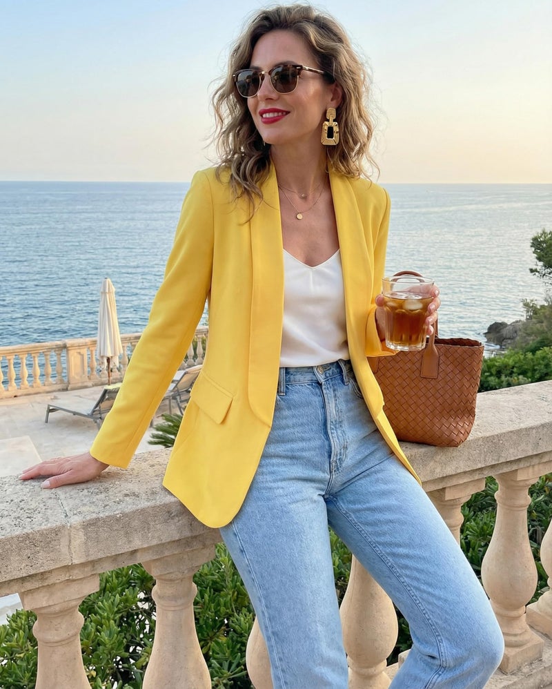 Beninos Womens Casual Long Sleeve Blazer Jackets with No Button (807 Yellow, XL) - Image 2