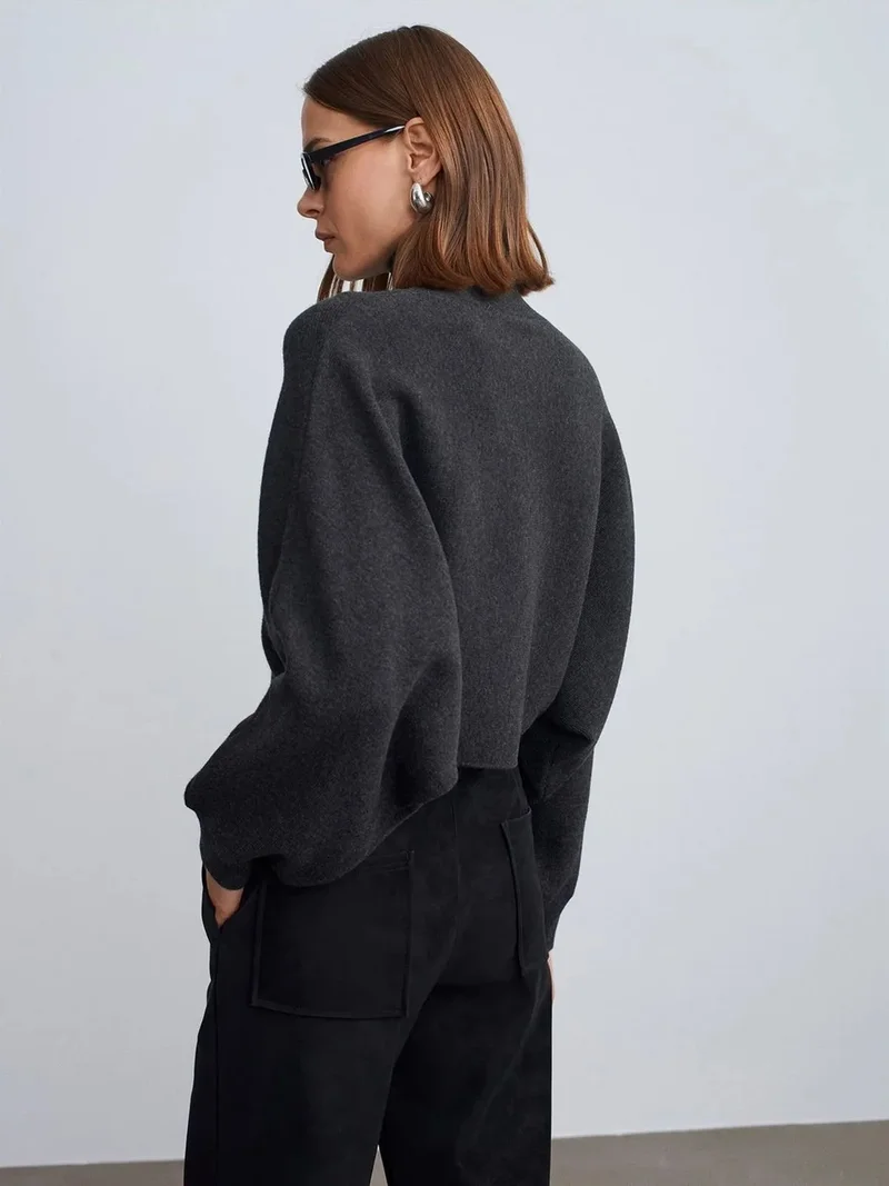 ديلفين Dilvin Women's Oversized Cropped Turtleneck Sweater