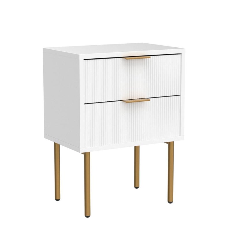 Masupu Nightstand,Mid-Century Modern Bedside Table with 2 Storage Drawer,Small Gold Frame Side End Table for Bedroom,Living Room, White - Image 4
