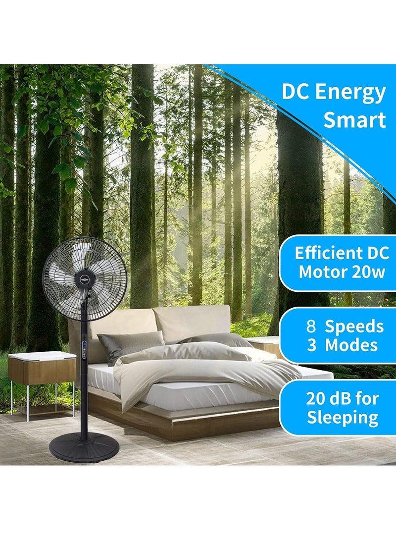 Pedestal Fan with Remote Control 5-Blade Oscillating Standing Fan - Adjustable Height Ultra Quiet 8 Speed 3 Winds Mode 9 Hour Timer LED Display 90° Pivoting Head Air Circulator Fan (Black)
