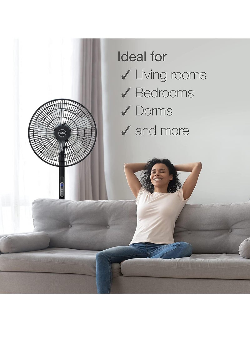 Pedestal Fan with Remote Control 5-Blade Oscillating Standing Fan - Adjustable Height Ultra Quiet 8 Speed 3 Winds Mode 9 Hour Timer LED Display 90° Pivoting Head Air Circulator Fan (Black)