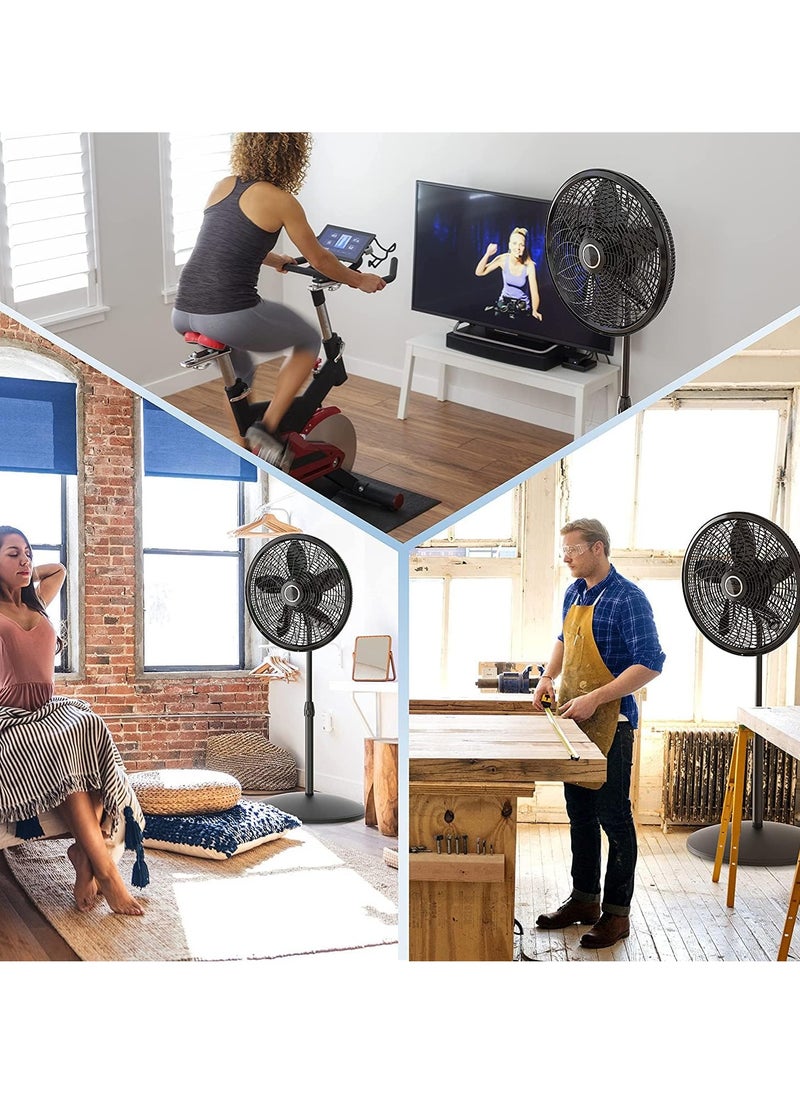Pedestal Fan with Remote Control 5-Blade Oscillating Standing Fan - Adjustable Height Ultra Quiet 8 Speed 3 Winds Mode 9 Hour Timer LED Display 90° Pivoting Head Air Circulator Fan (Black)