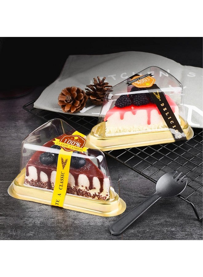 Lainrrew 50 Pack Cake Slice Containers, Clear Plastic Cake Containers Disposable Cheesecake Containers Individual Cake Pie Slice Boxes with Lids for Small Pies Snack Dessert - Bonus 50 Pcs Stickers (Gold) - Image 5