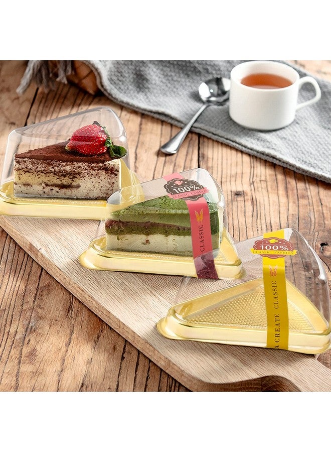 Lainrrew 50 Pack Cake Slice Containers, Clear Plastic Cake Containers Disposable Cheesecake Containers Individual Cake Pie Slice Boxes with Lids for Small Pies Snack Dessert - Bonus 50 Pcs Stickers (Gold) - Image 4