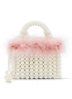QTKJ Women Pearl Purseevening Bags Artificial Pearl Clutch Square Pink Feather Handbags White Purse For Party Wedding Travel  - Image 1