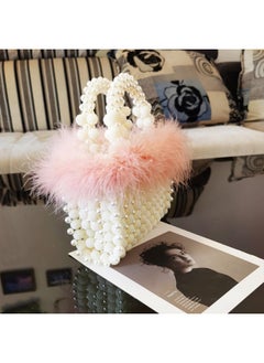 QTKJ Women Pearl Purseevening Bags Artificial Pearl Clutch Square Pink Feather Handbags White Purse For Party Wedding Travel  - Image 4