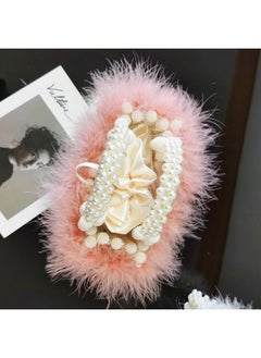 QTKJ Women Pearl Purseevening Bags Artificial Pearl Clutch Square Pink Feather Handbags White Purse For Party Wedding Travel  - Image 3