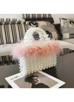 QTKJ Women Pearl Purseevening Bags Artificial Pearl Clutch Square Pink Feather Handbags White Purse For Party Wedding Travel  - Image 5
