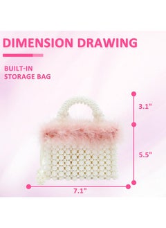 QTKJ Women Pearl Purseevening Bags Artificial Pearl Clutch Square Pink Feather Handbags White Purse For Party Wedding Travel  - Image 2