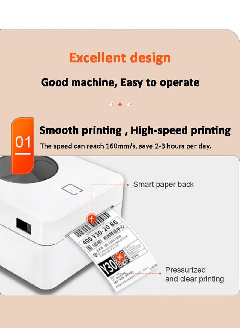 EzzySo Thermal Label Printer with Paper Slot, USB Bluetooth Connection, Desktop Shipping Label Printer Courier Sticker Bar Code QR Code Printer, White - Image 3