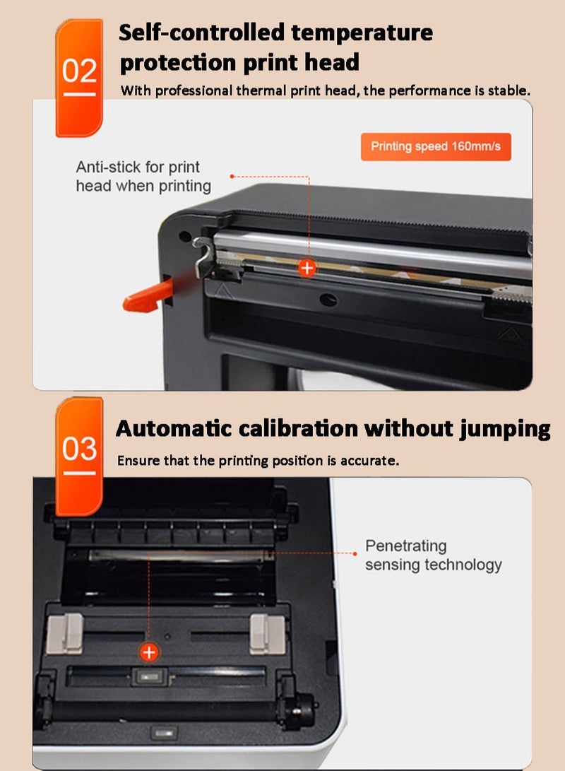EzzySo Thermal Label Printer with Paper Slot, USB Bluetooth Connection, Desktop Shipping Label Printer Courier Sticker Bar Code QR Code Printer, White - Image 4