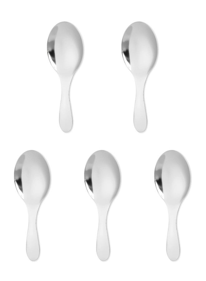 Hariendny 5 PCS Short Handle Spoons Silver Mini Scoops Stainless Spoons for Canisters Small Coffee Scoops Candy Scoops for Condiments Tea Desserts Coffee - Image 1