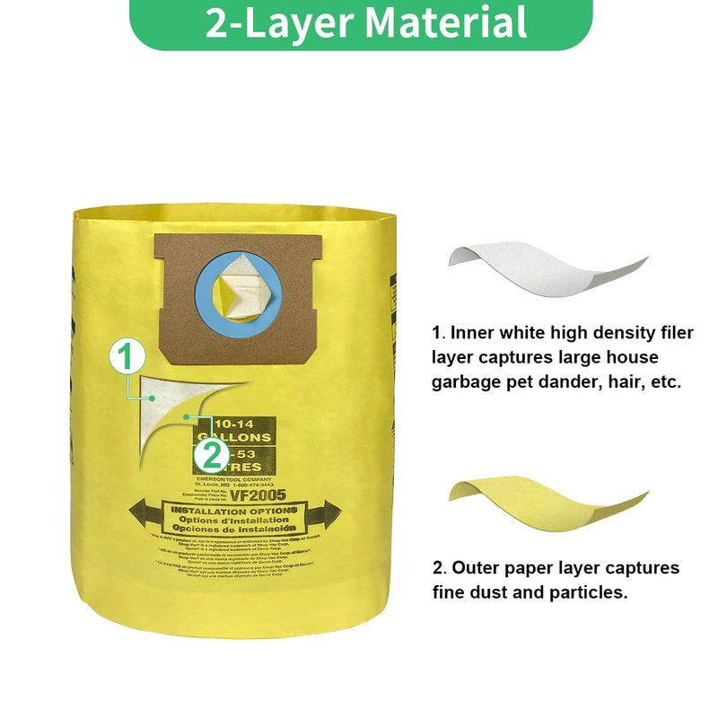 Jusiwow 4 Pack Fit for Shop Vac Bags 10-14 Gallon- Type F 90662, Type I 90672, VF2005 -High Efficiency Disposable Fine Dust Collection Vacuum Filter Bags, Double Layer Reinforced - Image 5