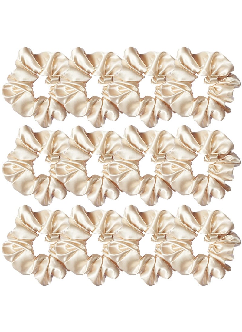 Sufermoe - Sufermoe 12 Pcs Satin Silk Hair Scrunchies Beige 45 Inch Soft Hair Ties Hair Bands Hair Ropes Ponytail Holders Hair Accessories for Women and Girls - Image 1