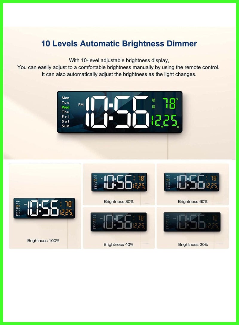 ELTRAZONE Digital Wall Clock 16.2 Inch Large Display, LED Digital Clock with Remote Control, Automatic Brightness Dimmer, Big Clock with Date, Week, Temperature for Living Room Decor  - Image 5