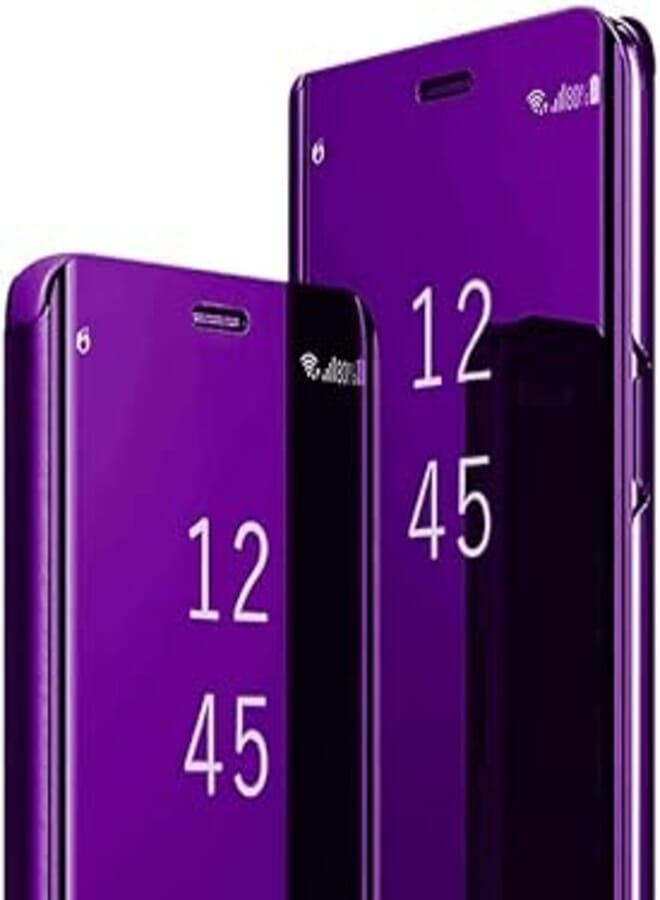 (ELMO3EZZ S23 Plus Leather Case Compatible with Samsung Galaxy S23+ Plus 5G Phone Case Clear View Makeup Mirror Flip (Purple