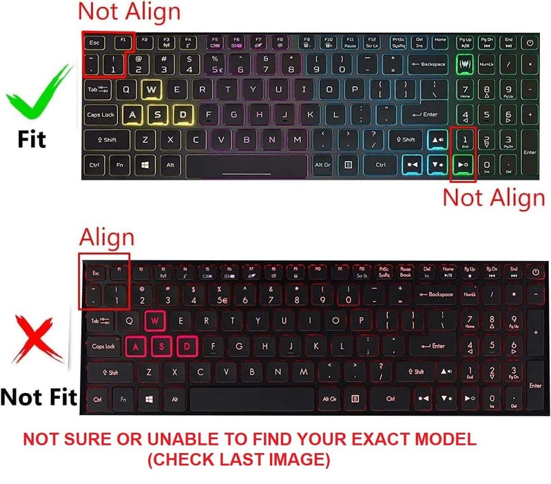Saco Clear Keyboard Silicon Protector Ultra Thin Cover for 15.6" Acer Nitro 5 AN515-54-54W2, AN515-54-51M5,17.3" Acer Nitro 5 AN517-51,AN715-51 Gaming Laptop - Black with Clear - Image 2