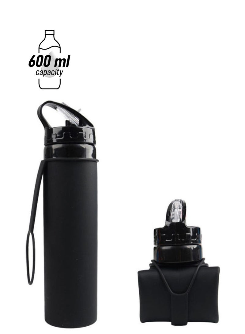 نيبمينينت زجاجة ماء قابلة للطي من السيليكون سعة 600 مل مع خفيفة الوزن مانعة للتسرب وخالية البيسفينول أيه مناسبة للمشي لمسافات طويلة والسفر والرياضات الخارجية أسود 27.2*6.5*7.2سم - Image 1