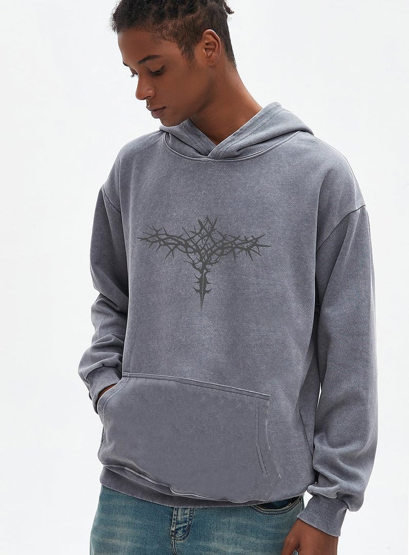 Dynict Unisex Y2K Aicd Wash Gothic Graphic Hoodies Oversize Grunge Skull Wing Print Sweatshirt Casual Fit Pullover (Grey,Medium) - Image 5