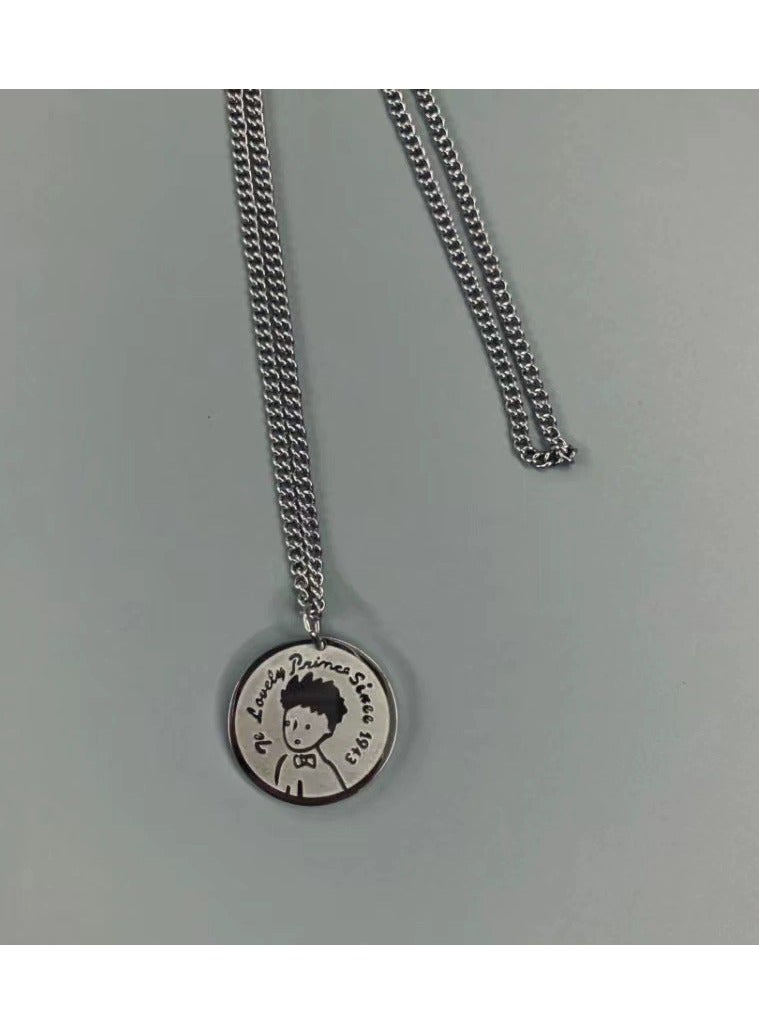 Goolsky The Little Prince Round Pendant Necklace – Unisex Titanium Steel Street Style Chain, Minimalist Hip-Hop Literary Jewelry  - Image 3