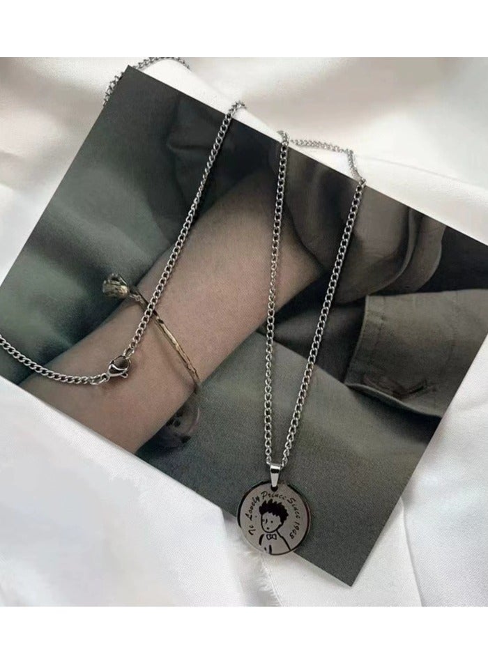Goolsky The Little Prince Round Pendant Necklace – Unisex Titanium Steel Street Style Chain, Minimalist Hip-Hop Literary Jewelry  - Image 4