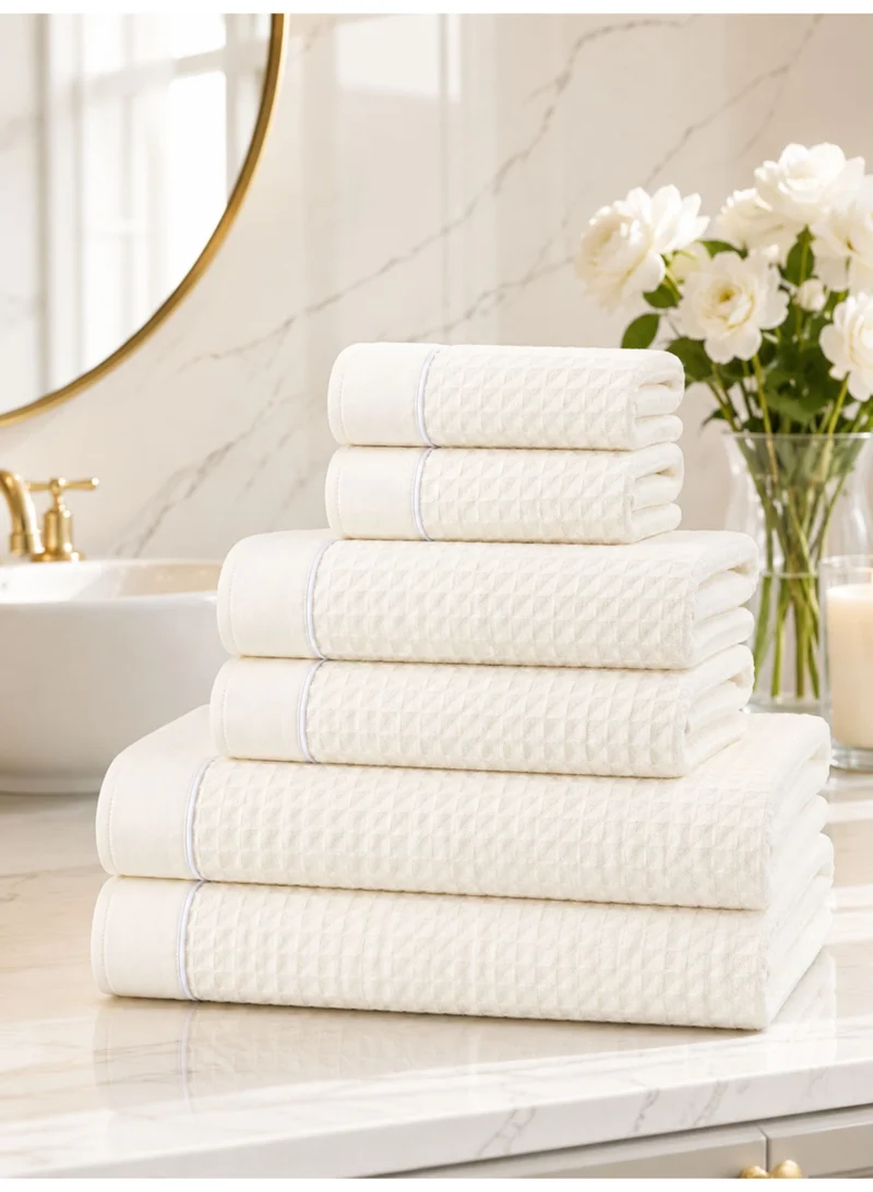 Donetella Towel Set (Pack of 6) – Microfiber 310 GSM Waffle Weave Ultra Soft Quick Dry Highly Absorbent Bathroom Towels with Bath Sheet, Bath Towel & Hand Towel