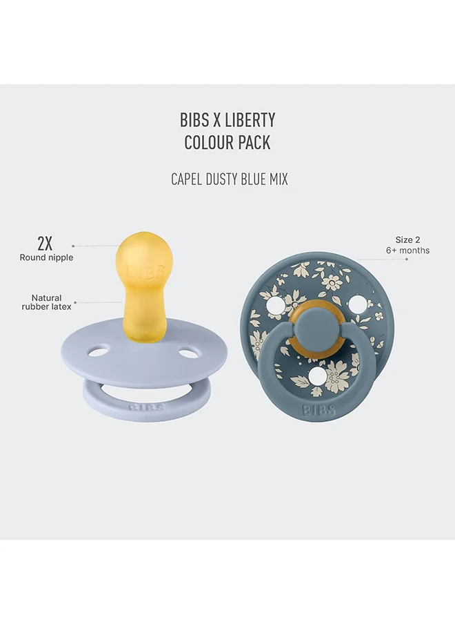 بيبس Liberty Colour Latex Pacifiers, Size 2, Capel Design, 2-Pack, Dusty Blue Mix