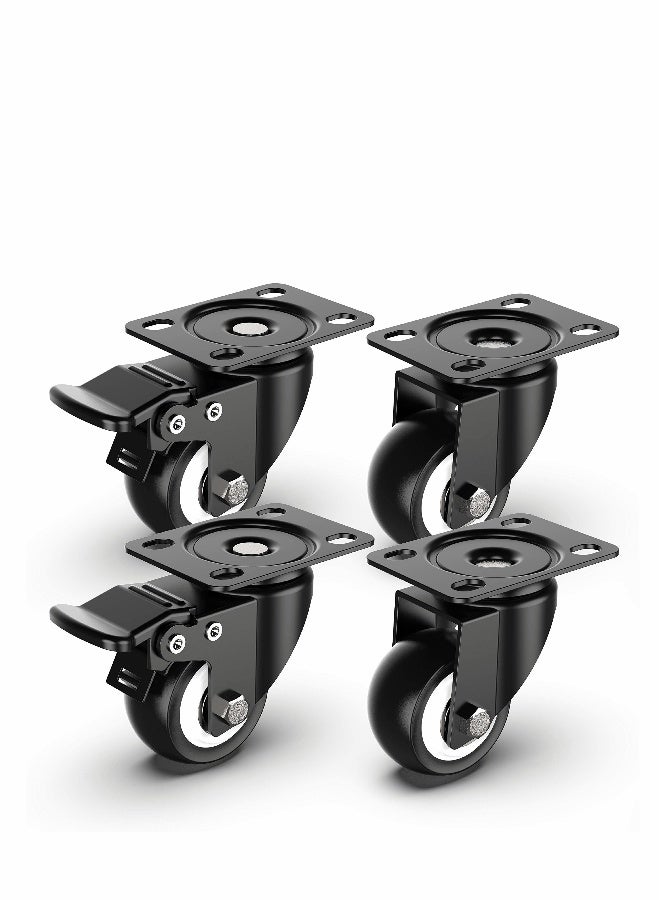 Heavy Duty 2 Inch Swivel Caster Wheels with Safety Brake Set of 4, 600lbs Capacity, 360 Degree Rotation for Easy Mobility - Image 1