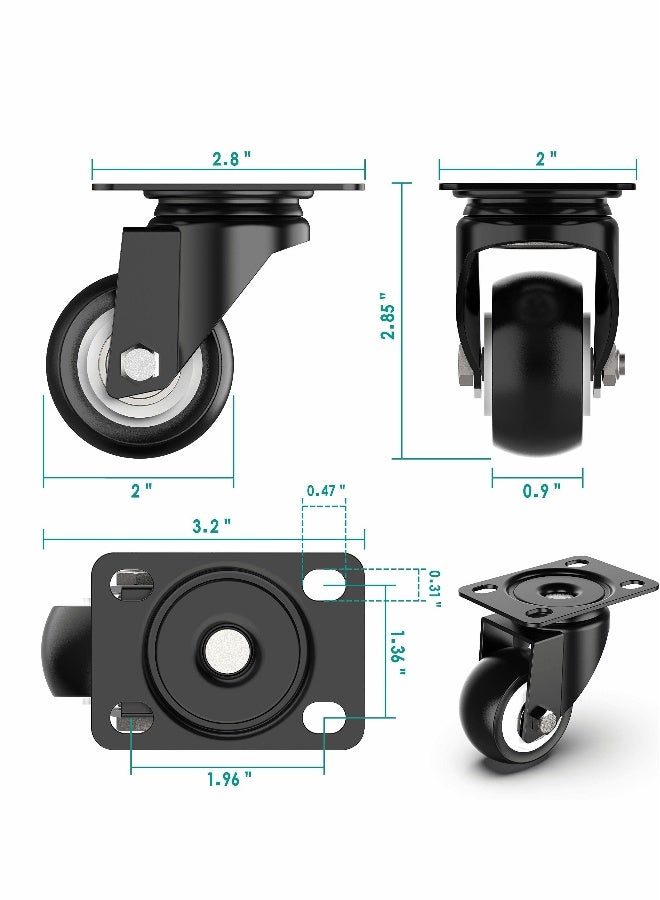 Heavy Duty 2 Inch Swivel Caster Wheels with Safety Brake Set of 4, 600lbs Capacity, 360 Degree Rotation for Easy Mobility - Image 5