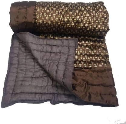 S J Jaipur Rajai Galaxy S J Jaipur Double Bed SilkSatin Brown Color with Gold Print Double Bed Silk QuiltJaipuri QuiltsJaipuri rajaiJaipuri razaiJaipuri Quilts - Image 2