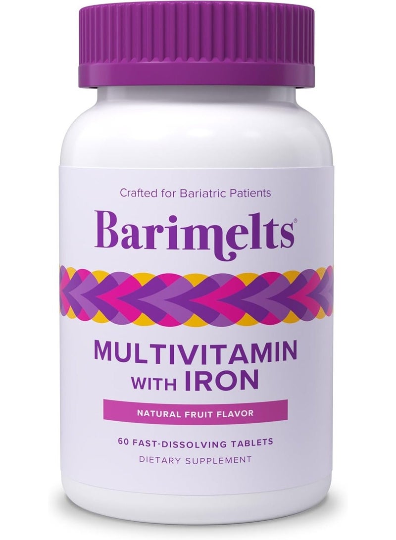 BariMelts Multivitamin with Iron - Fast Melting Bariatric for Post Gastric Bypass and Sleeve Gastrectomy Surgery Patients, Vitamins 60 Tablets - Image 1