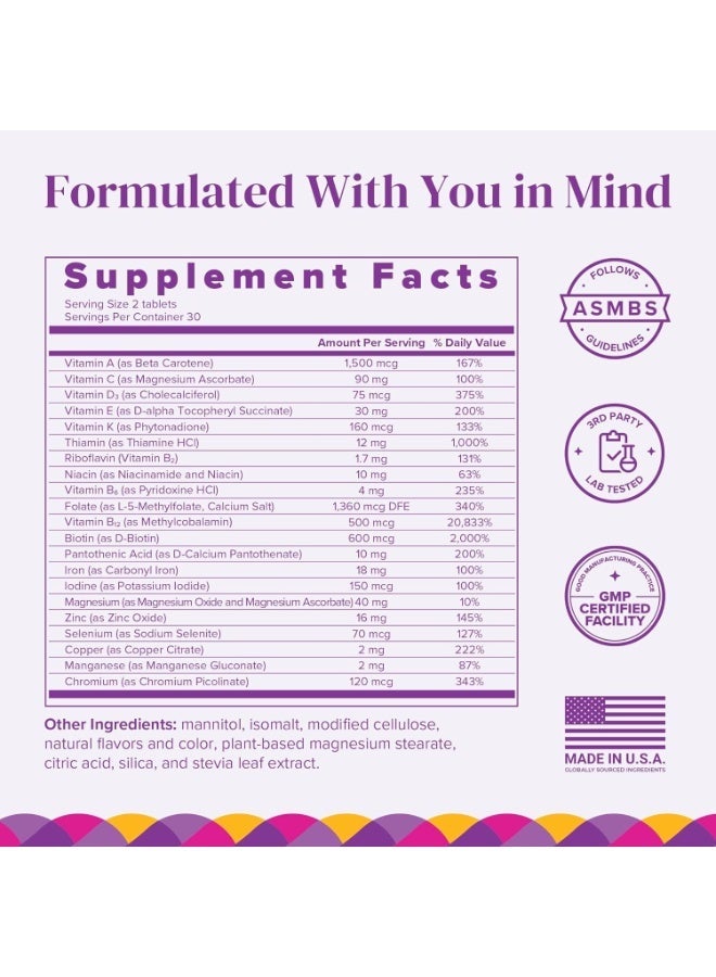 BariMelts Multivitamin with Iron - Fast Melting Bariatric for Post Gastric Bypass and Sleeve Gastrectomy Surgery Patients, Vitamins 60 Tablets - Image 2