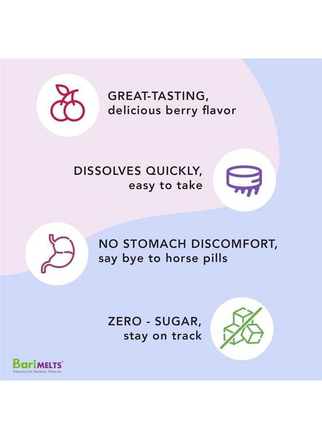 BariMelts Multivitamin with Iron - Fast Melting Bariatric for Post Gastric Bypass and Sleeve Gastrectomy Surgery Patients, Vitamins 60 Tablets - Image 4