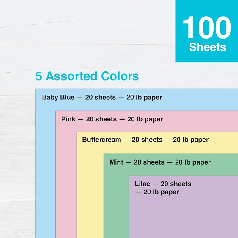 Printworks Pastel Paper - 20 lb, 100 Sheets of Assorted Pastel Colors, 30% Recycled, Perfect for School and Craft Projects - Image 4