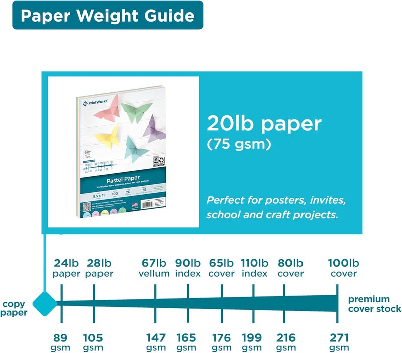 Printworks Pastel Paper - 20 lb, 100 Sheets of Assorted Pastel Colors, 30% Recycled, Perfect for School and Craft Projects - Image 3