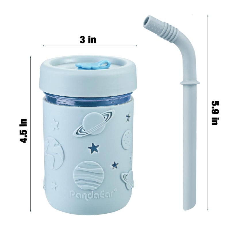 PandaEar 4 Pack Kids & Toddler Glass Cups, Glass Mason Jar Cups 8.45 oz with Silicone Sleeves & Straws, Toddler Spill-Proof Smoothie Cups for Children Ages 3+ - Image 5