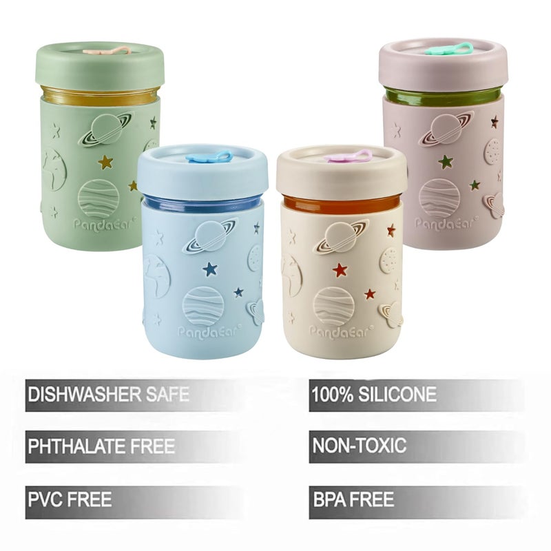 PandaEar 4 Pack Kids & Toddler Glass Cups, Glass Mason Jar Cups 8.45 oz with Silicone Sleeves & Straws, Toddler Spill-Proof Smoothie Cups for Children Ages 3+ - Image 3