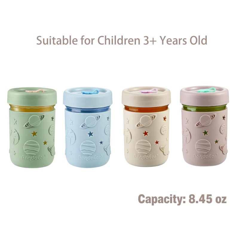 PandaEar 4 Pack Kids & Toddler Glass Cups, Glass Mason Jar Cups 8.45 oz with Silicone Sleeves & Straws, Toddler Spill-Proof Smoothie Cups for Children Ages 3+ - Image 2